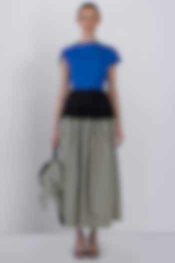 Cobalt Blue & Black Cotton Striped Midi Vacation Dress by LEH STUDIOS at Pernia's Pop Up Shop