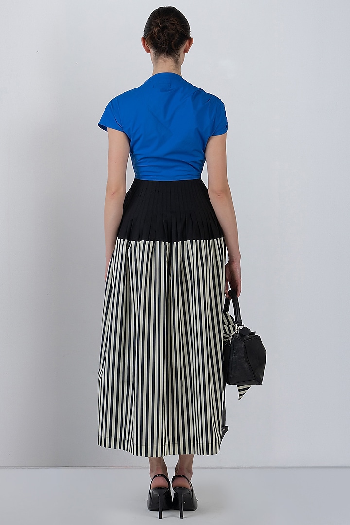Cobalt Blue & Black Cotton Striped Midi Vacation Dress by LEH STUDIOS at Pernia's Pop Up Shop