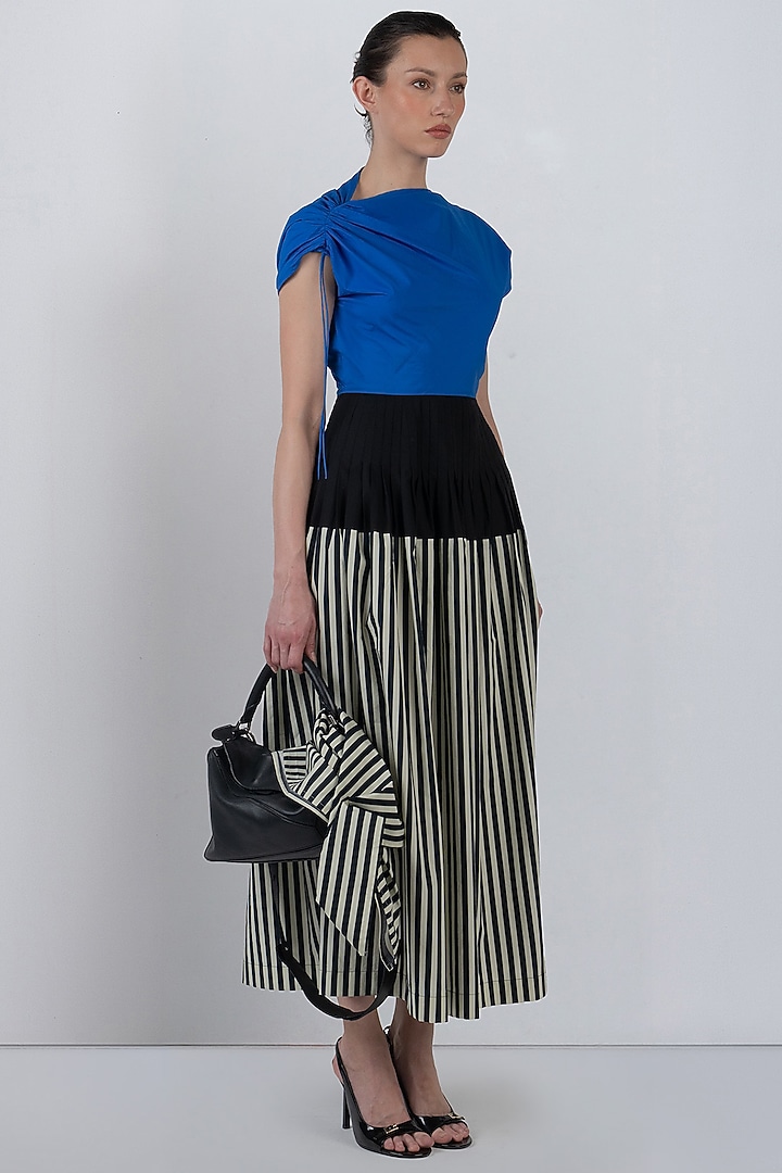 Cobalt Blue & Black Cotton Striped Midi Vacation Dress by LEH STUDIOS at Pernia's Pop Up Shop