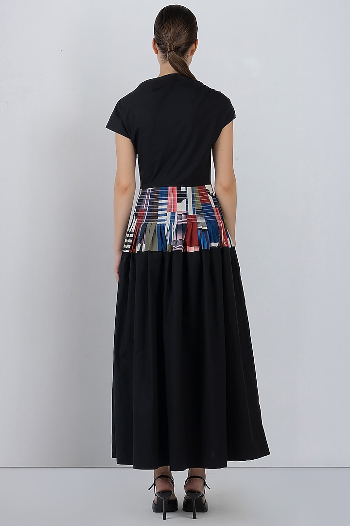 Olive Green & Black Cotton Striped Midi Vacation Dress by LEH STUDIOS at Pernia's Pop Up Shop