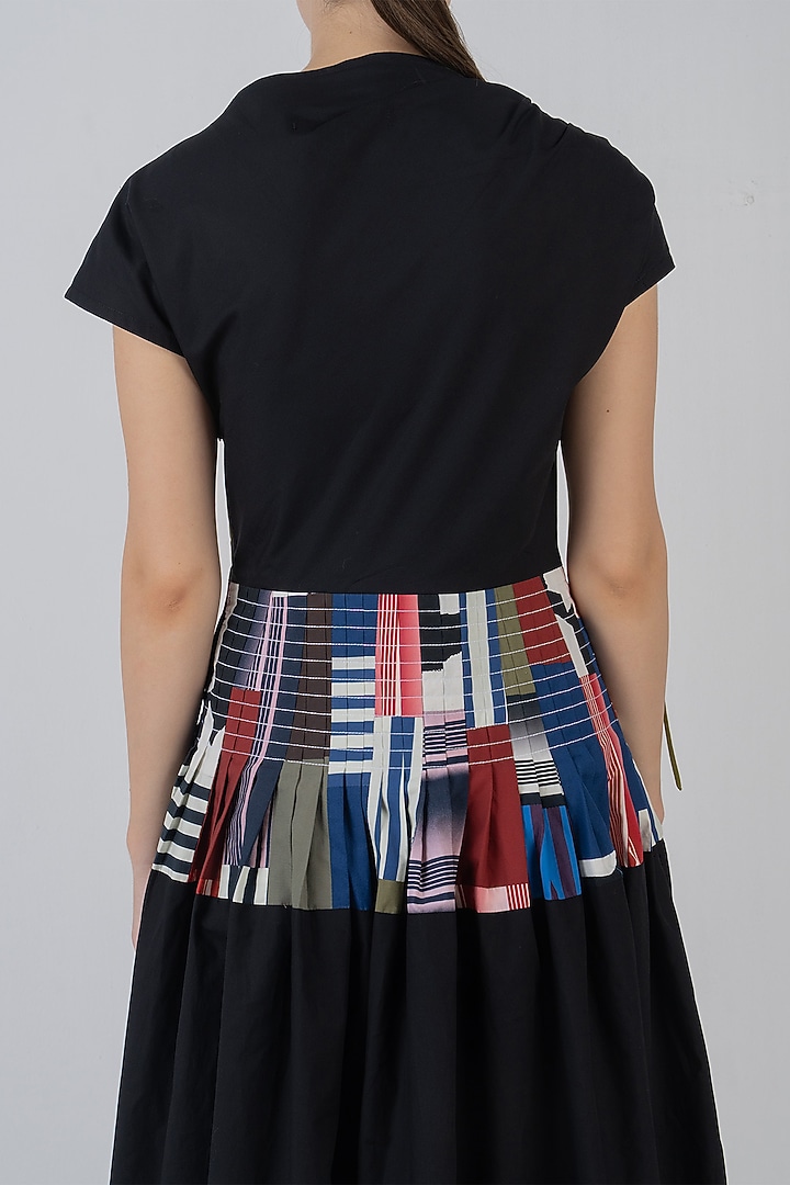 Olive Green & Black Cotton Striped Midi Vacation Dress by LEH STUDIOS at Pernia's Pop Up Shop