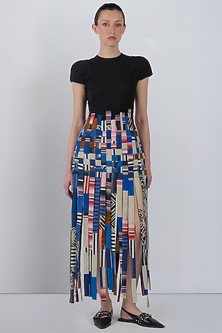 Multi-Colored Cotton Striped Maxi Dress by LEH STUDIOS