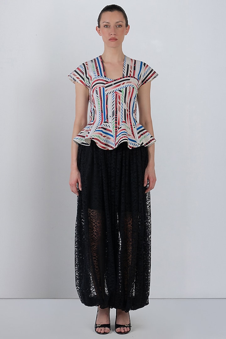 Multi-Colored Cotton Striped Peplum Top by LEH STUDIOS at Pernia's Pop Up Shop