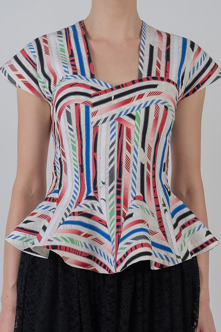 Multi-Colored Cotton Striped Peplum Top by LEH STUDIOS at Pernia's Pop Up Shop