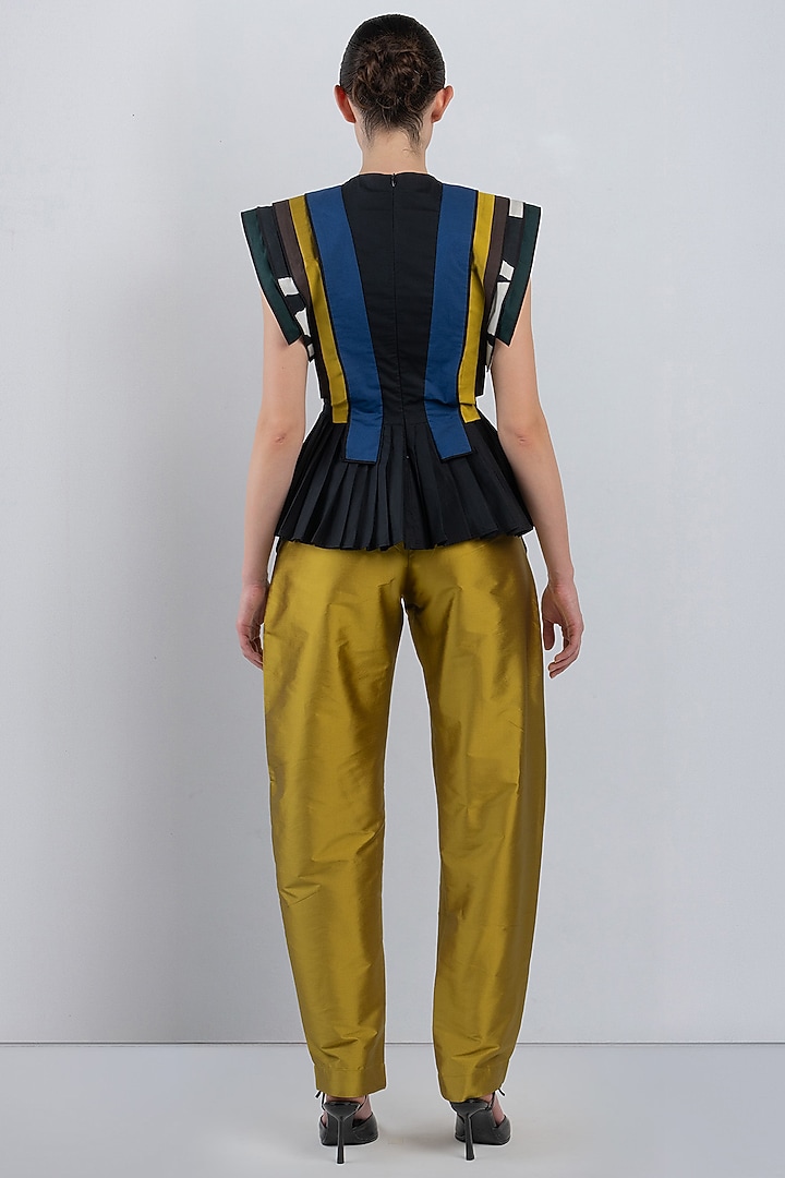 Lime Yellow Polyester Pleated Pants by LEH STUDIOS at Pernia's Pop Up Shop