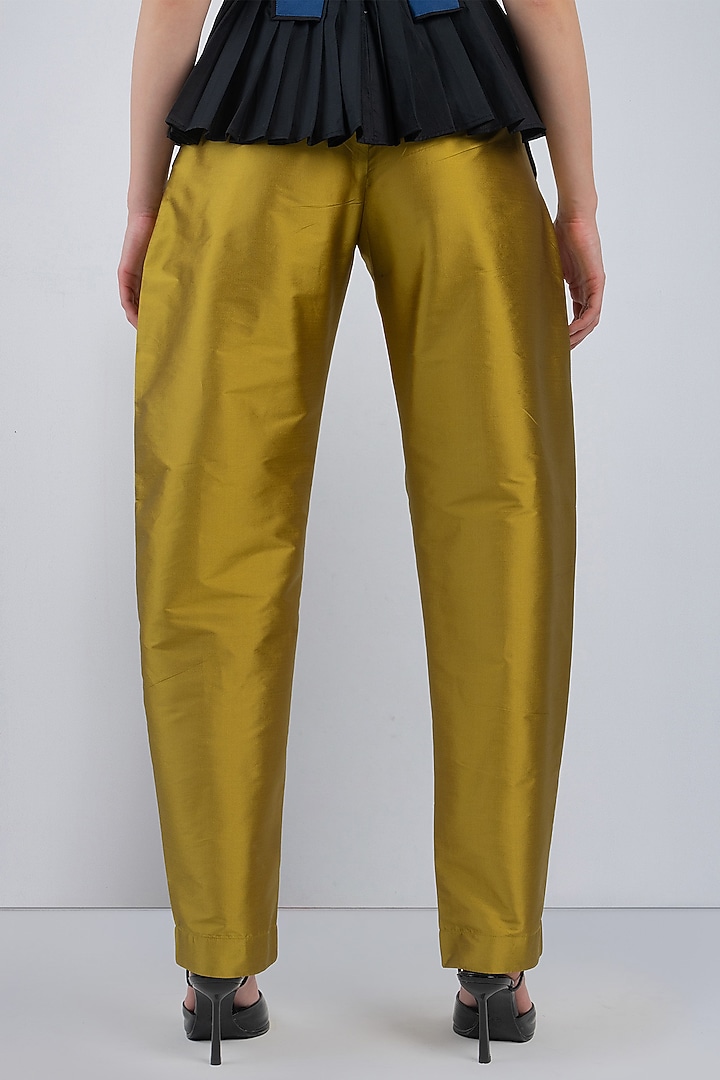 Lime Yellow Polyester Pleated Pants by LEH STUDIOS at Pernia's Pop Up Shop