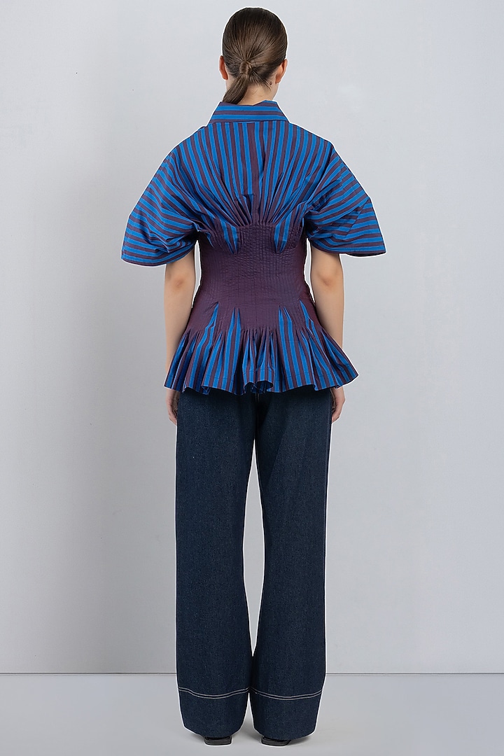 Blue  Plum Cotton Striped Top by LEH STUDIOS at Pernia's Pop Up Shop