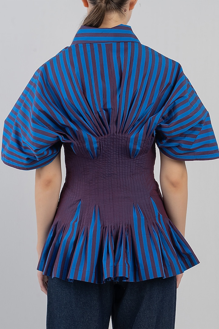 Blue  Plum Cotton Striped Top by LEH STUDIOS at Pernia's Pop Up Shop
