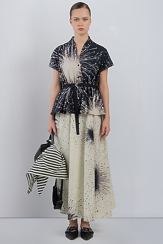 Black & Ivory Cotton Shift Dress by LEH STUDIOS