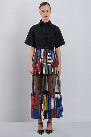 Multi-Colored Cotton Patch Work Shirt Dress by LEH STUDIOS