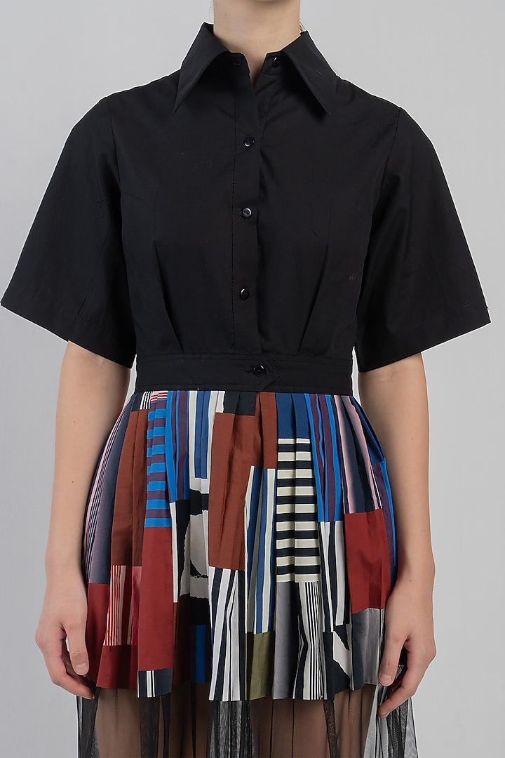 Multi-Colored Cotton Patch Work Shirt Vacation Dress by LEH STUDIOS at Pernia's Pop Up Shop