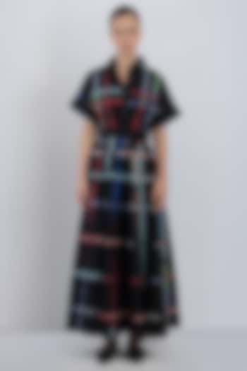Black Cotton Checkered Vacation Dress by LEH STUDIOS at Pernia's Pop Up Shop