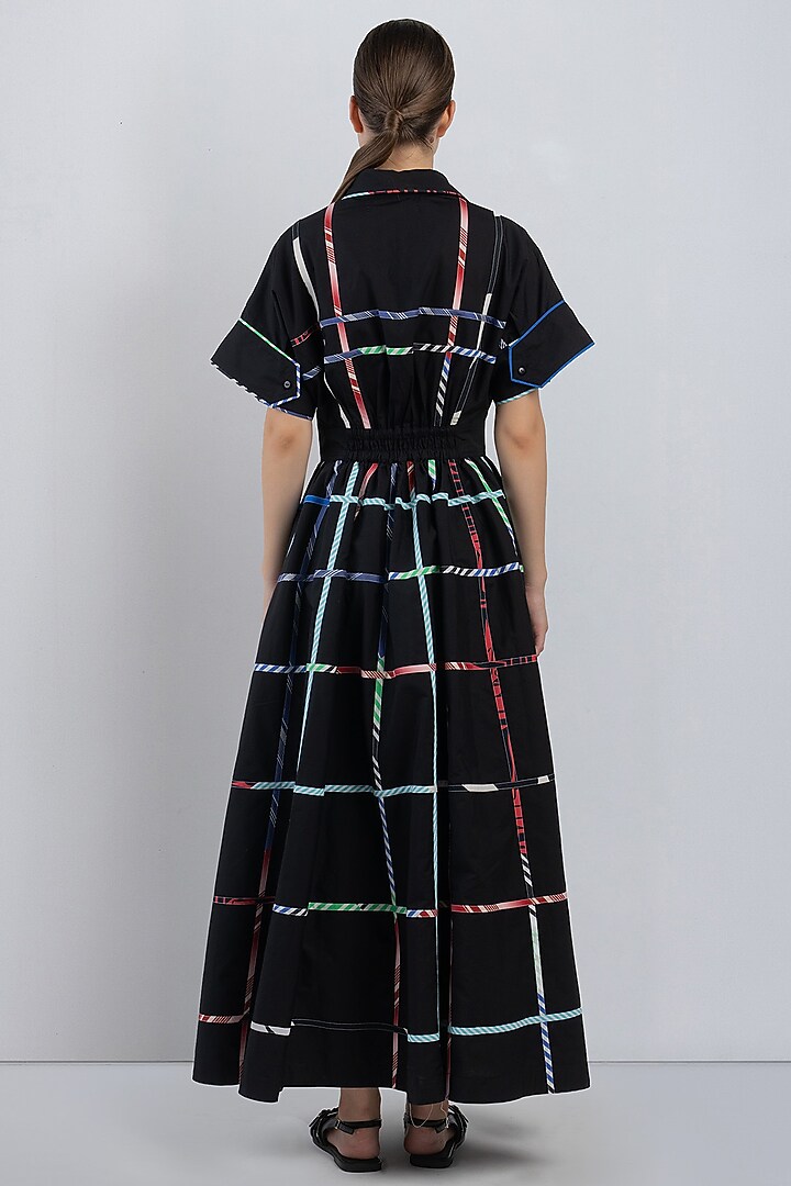 Black Cotton Checkered Vacation Dress by LEH STUDIOS at Pernia's Pop Up Shop