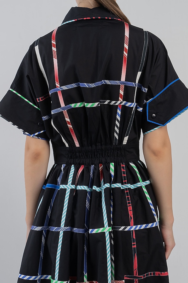 Black Cotton Checkered Vacation Dress by LEH STUDIOS at Pernia's Pop Up Shop