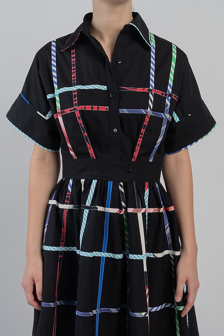 Black Cotton Checkered Vacation Dress by LEH STUDIOS at Pernia's Pop Up Shop