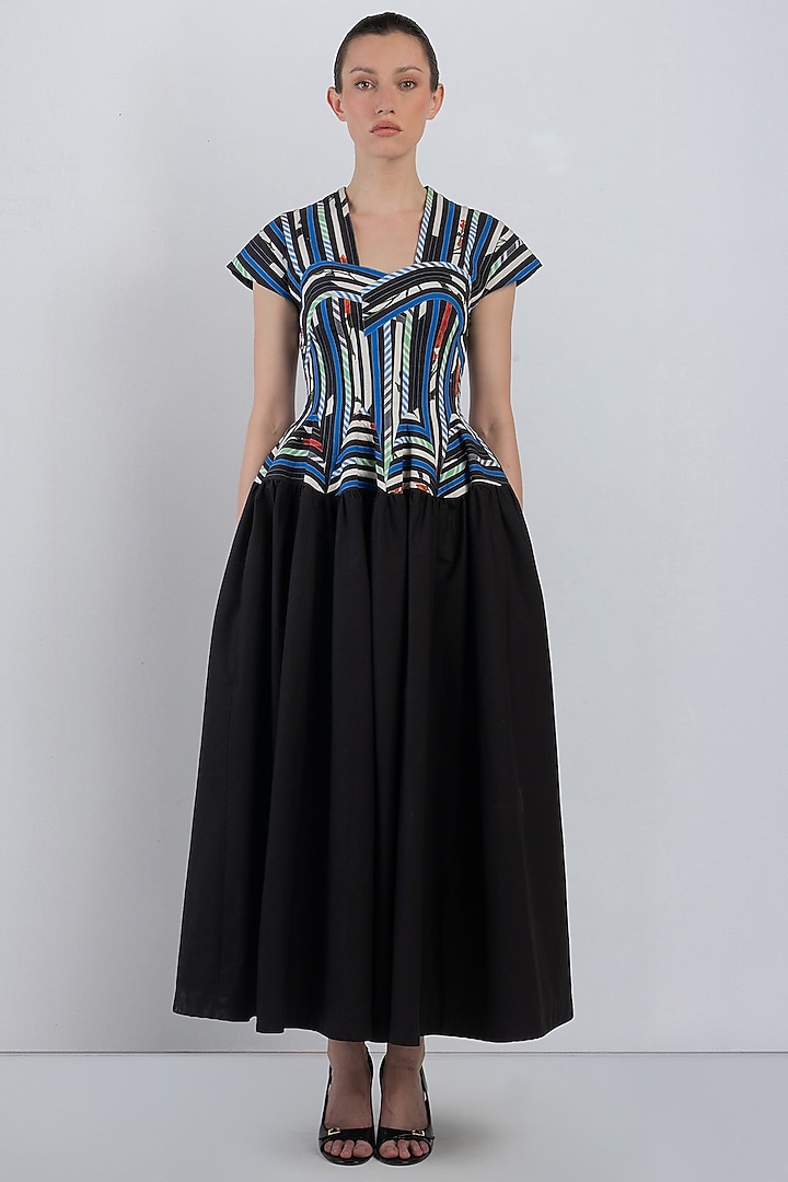 Black Cotton Poplin Checkered Cocktail Dress by LEH STUDIOS at Pernia's Pop Up Shop