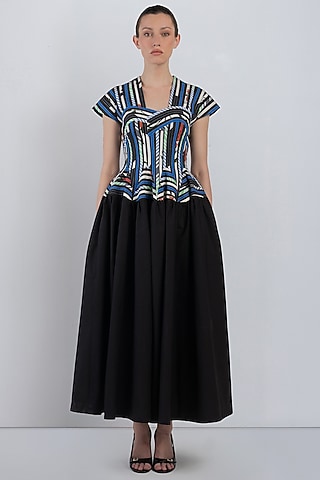 Black Cotton Poplin Checkered Dress by LEH STUDIOS