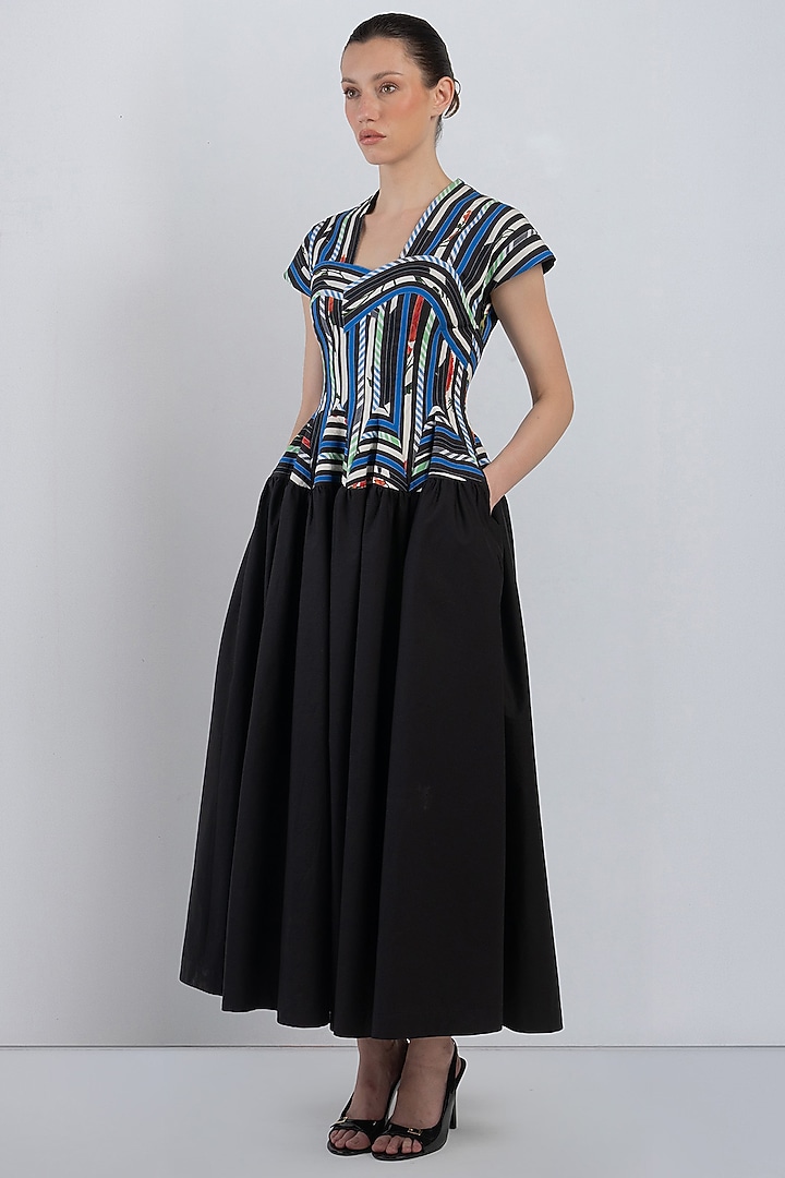 Black Cotton Poplin Checkered Cocktail Dress by LEH STUDIOS at Pernia's Pop Up Shop