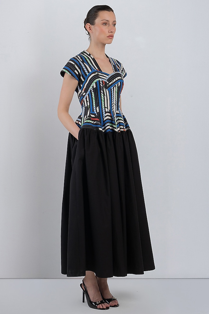 Black Cotton Poplin Checkered Cocktail Dress by LEH STUDIOS at Pernia's Pop Up Shop