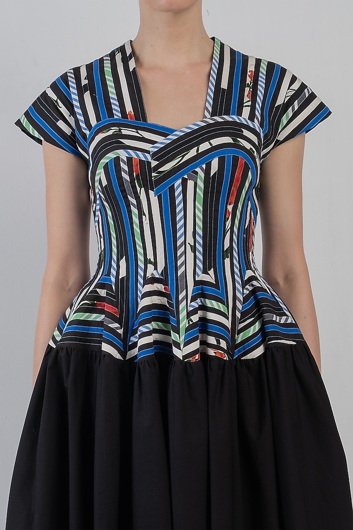 Black Cotton Poplin Checkered Cocktail Dress by LEH STUDIOS at Pernia's Pop Up Shop