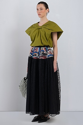Olive Cotton Draped Top by LEH STUDIOS
