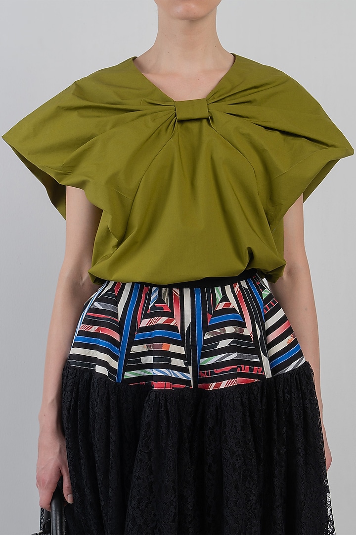 Olive Cotton Draped Top by LEH STUDIOS at Pernia's Pop Up Shop