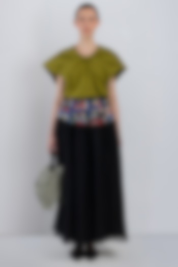 Black Viscose & Polyester Paneled Skirt by LEH STUDIOS at Pernia's Pop Up Shop