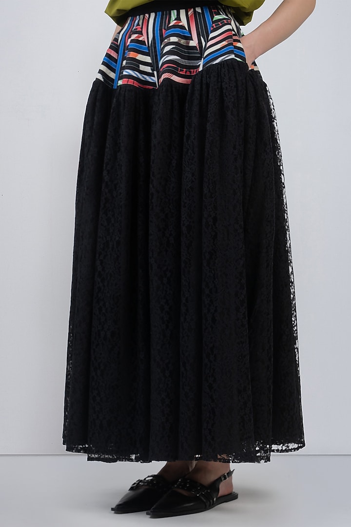 Black Viscose & Polyester Paneled Skirt by LEH STUDIOS at Pernia's Pop Up Shop