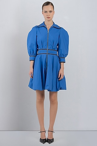 Azure Cotton Bubble Mini Dress by LEH STUDIOS