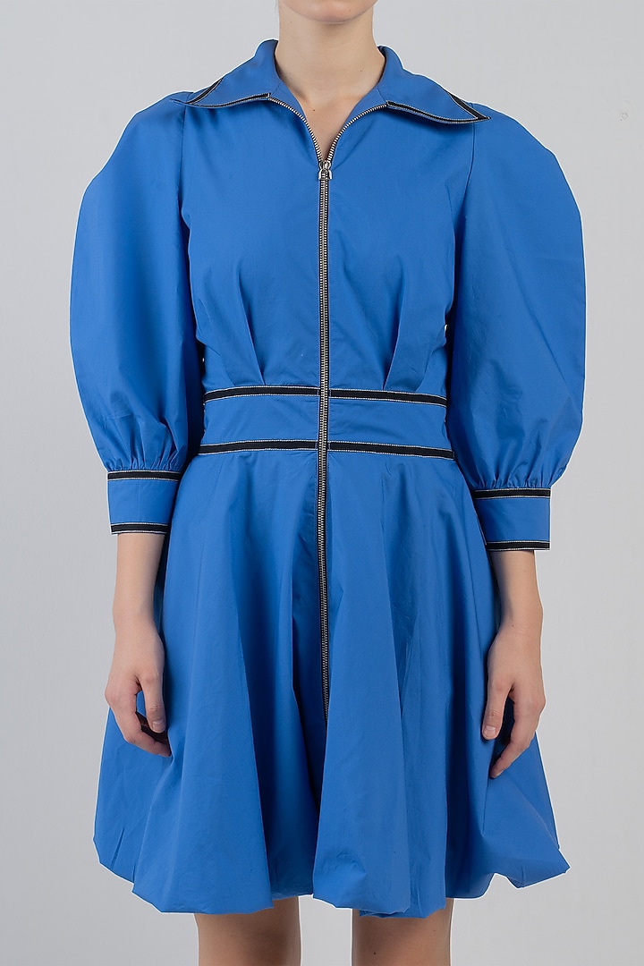 Azure Cotton Bubble Mini Vacation Dress by LEH STUDIOS at Pernia's Pop Up Shop