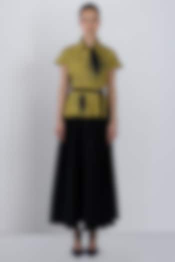 Black & Lime Yellow Cotton Pleated Maxi Vacation Dress by LEH STUDIOS at Pernia's Pop Up Shop