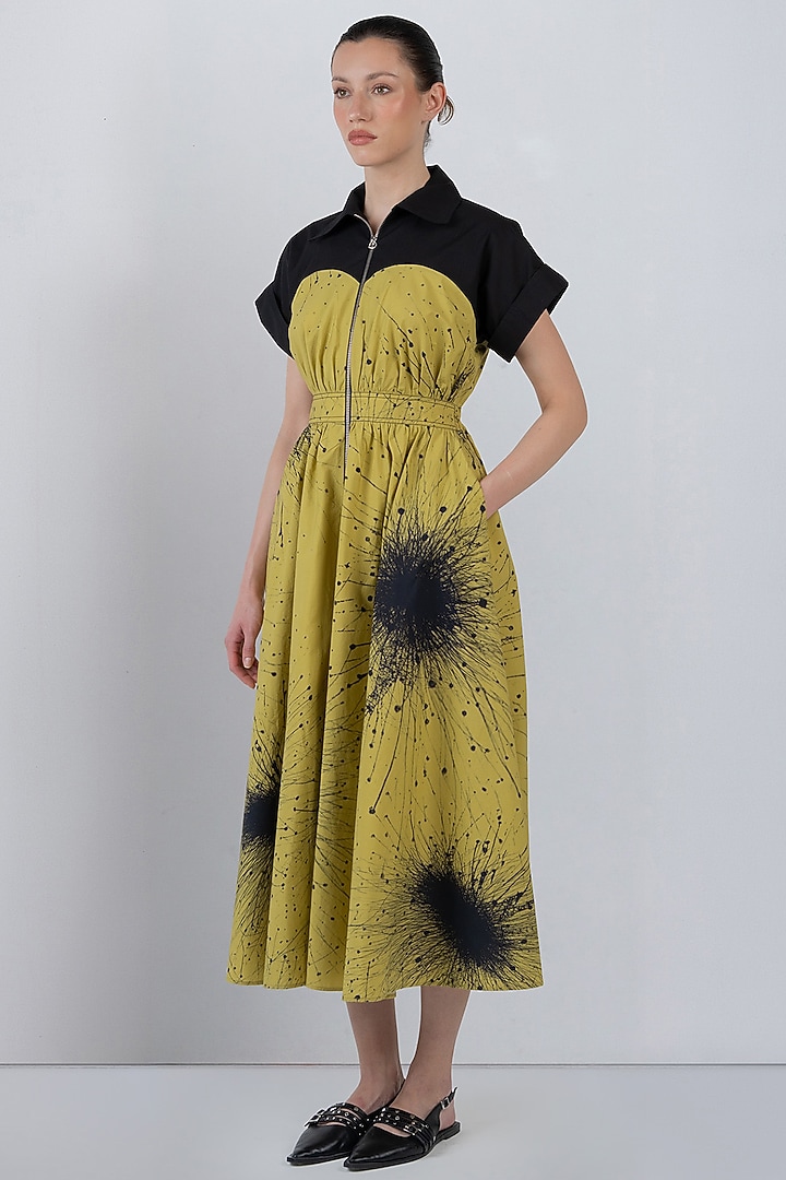 Black & Lime Yellow Cotton Maxi Vacation Dress by LEH STUDIOS at Pernia's Pop Up Shop