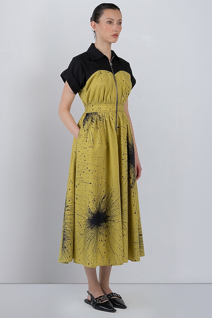 Black & Lime Yellow Cotton Maxi Vacation Dress by LEH STUDIOS at Pernia's Pop Up Shop