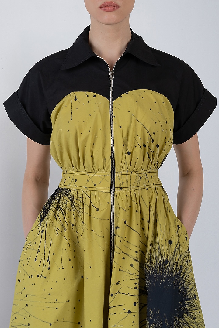 Black & Lime Yellow Cotton Maxi Vacation Dress by LEH STUDIOS at Pernia's Pop Up Shop