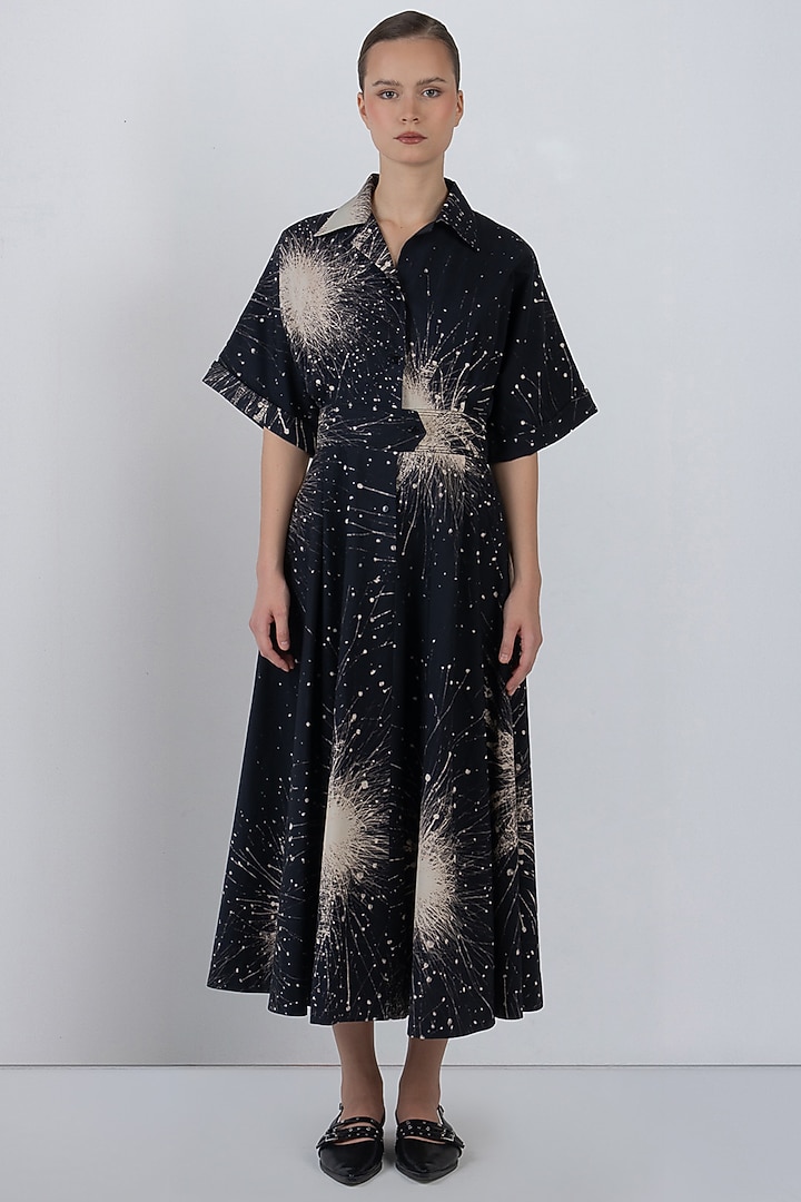 Black & Ivory Cotton Poplin Maxi Vacation Dress by LEH STUDIOS at Pernia's Pop Up Shop
