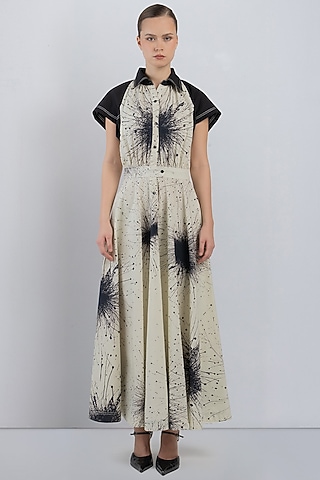 Black & Ivory Cotton Shirt Dress by LEH STUDIOS