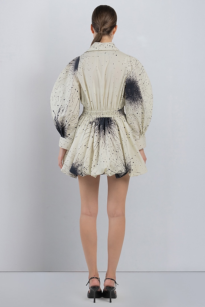 Black & Ivory Cotton Printed Mini Vacation Dress by LEH STUDIOS at Pernia's Pop Up Shop