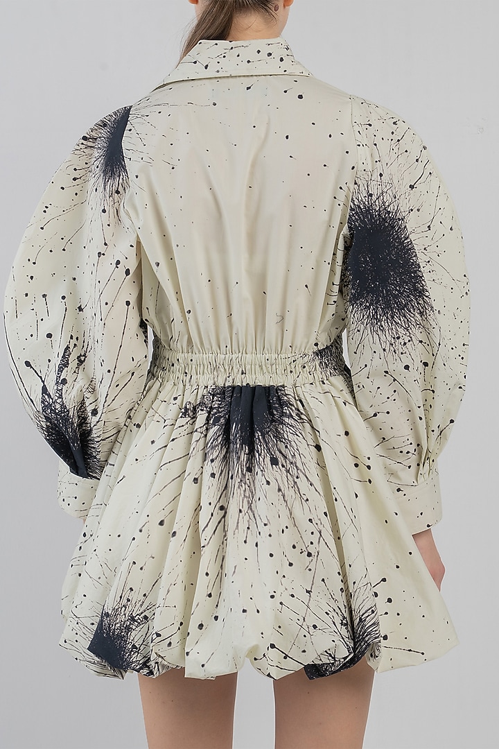 Black & Ivory Cotton Printed Mini Vacation Dress by LEH STUDIOS at Pernia's Pop Up Shop