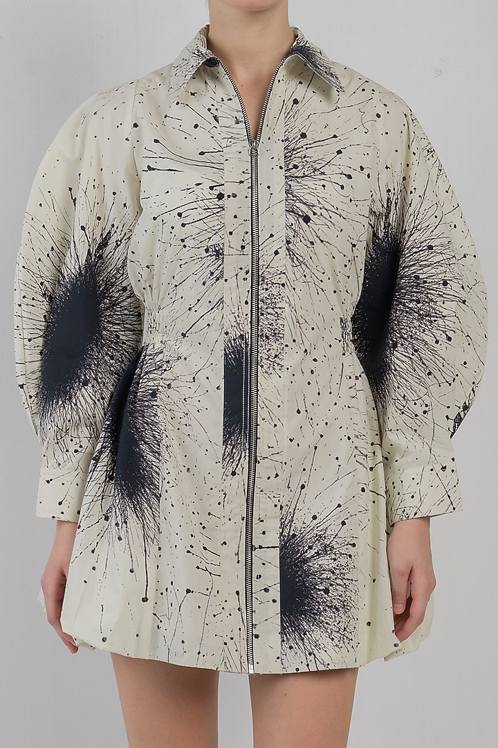 Black & Ivory Cotton Printed Mini Vacation Dress by LEH STUDIOS at Pernia's Pop Up Shop