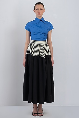 Multi-Colored Cotton Asymmetric Maxi Dress by LEH STUDIOS