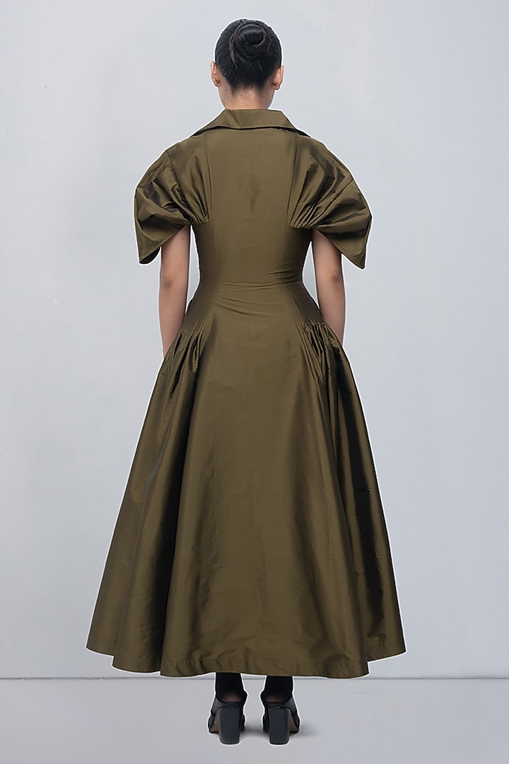 Olive Green Polyester Maxi Vacation Dress by LEH STUDIOS at Pernia's Pop Up Shop