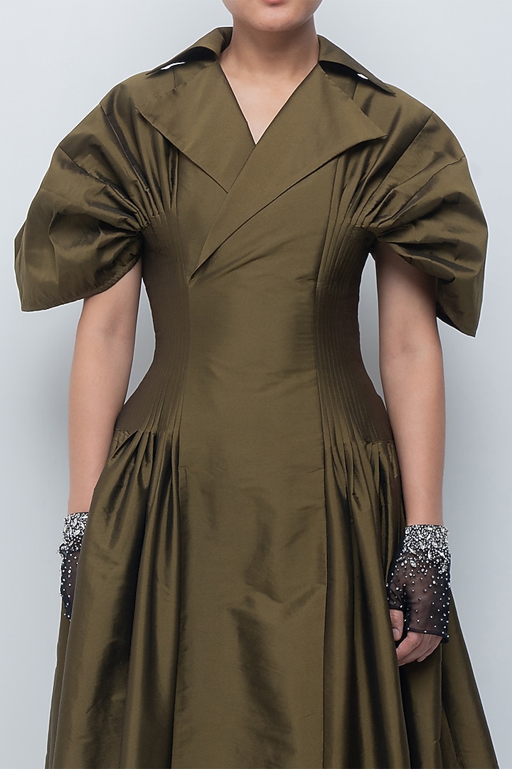 Olive Green Polyester Maxi Vacation Dress by LEH STUDIOS at Pernia's Pop Up Shop