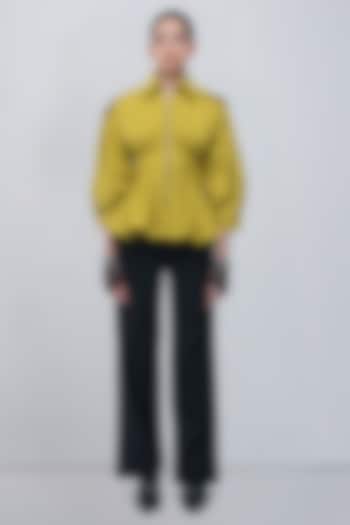 Golden Lime Cotton Structured Top by LEH STUDIOS at Pernia's Pop Up Shop