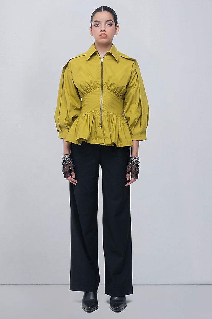 Golden Lime Cotton Structured Top by LEH STUDIOS at Pernia's Pop Up Shop