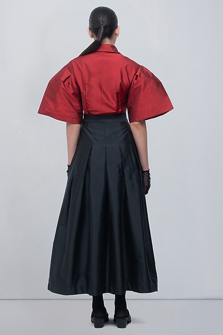 Red & Black Taffeta Flared Maxi Vacation Dress by LEH STUDIOS at Pernia's Pop Up Shop