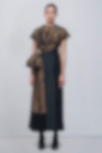 Olive & Black Brushstroke Printed Taffeta Knotted Draped Cocktail Dress by LEH STUDIOS at Pernia's Pop Up Shop
