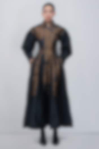 Olive Green & Black Taffeta Maxi Vacation Dress by LEH STUDIOS at Pernia's Pop Up Shop