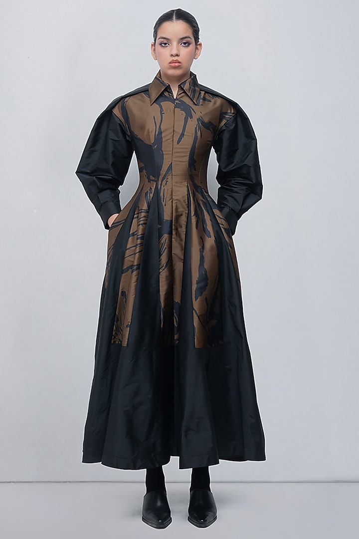 Olive Green & Black Taffeta Maxi Vacation Dress by LEH STUDIOS at Pernia's Pop Up Shop