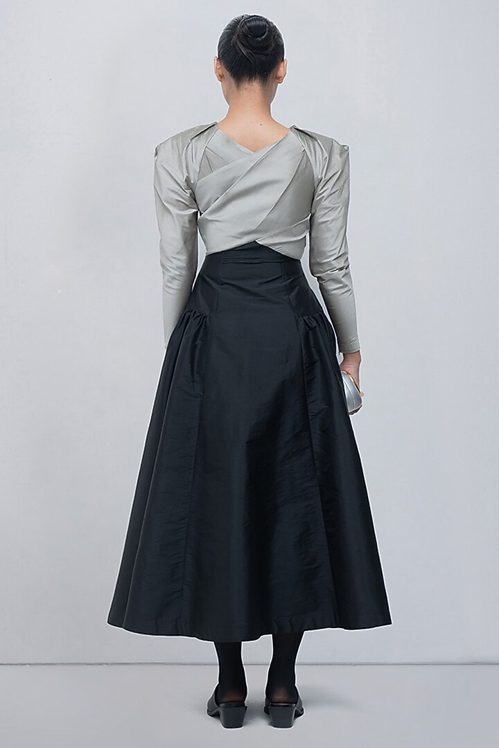 Silver & Black Viscose Draped Maxi Cocktail Dress by LEH STUDIOS at Pernia's Pop Up Shop