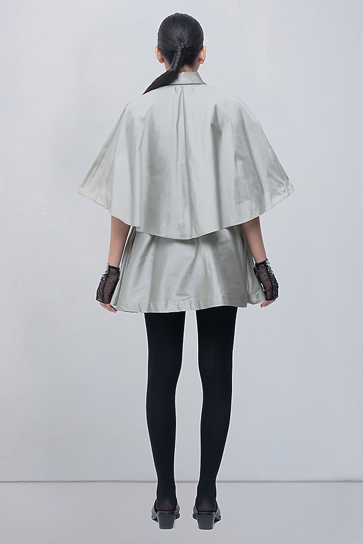 Silver Viscose Draped Mini Vacation Dress by LEH STUDIOS at Pernia's Pop Up Shop